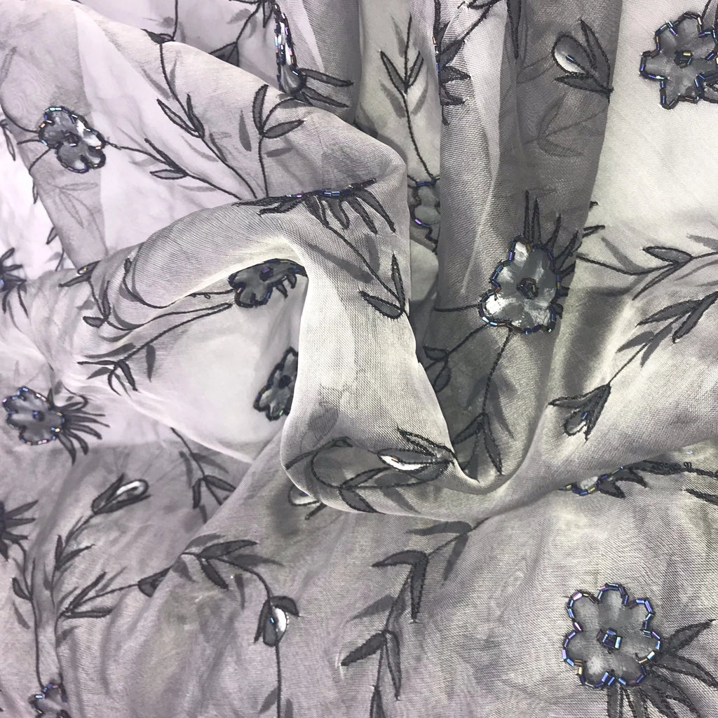 Hand Painted Floral Pattern Silk Organza Embroidery