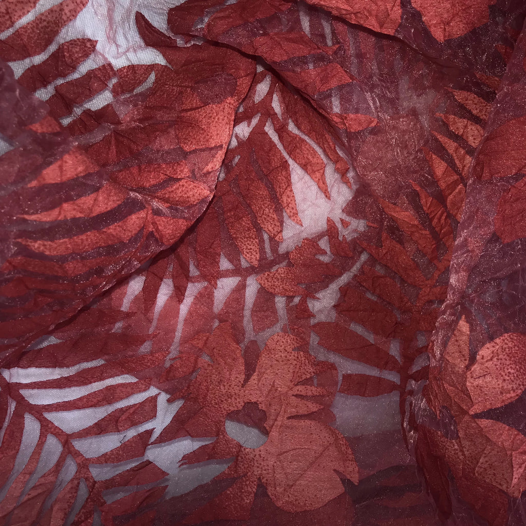 Tinted Big Leaves and Flowers Polyester Organza Jacquard