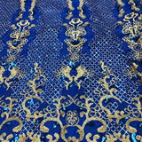 French Lace and Gold Sequins Criss Cross Flower Design