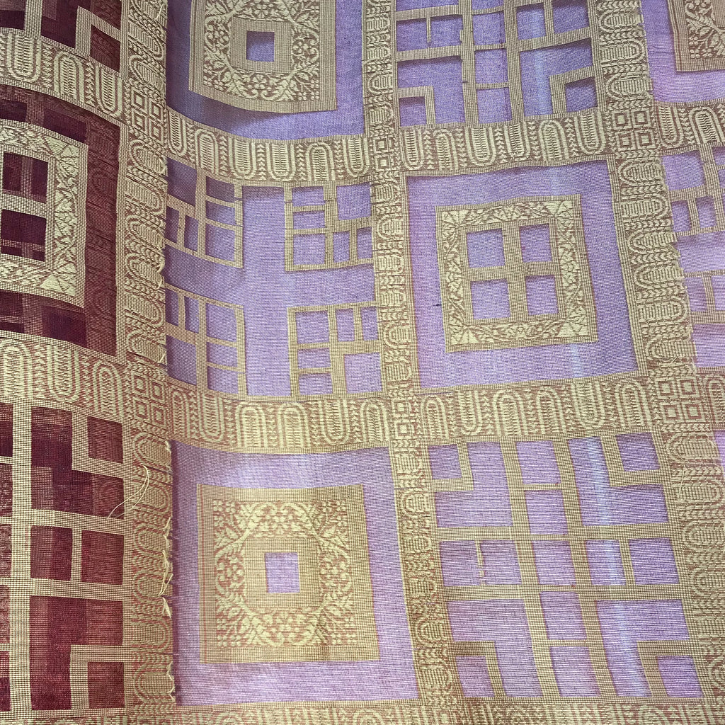 Gold Squares and Crosses (Geometric) Pattern Silk Organza Jacquard