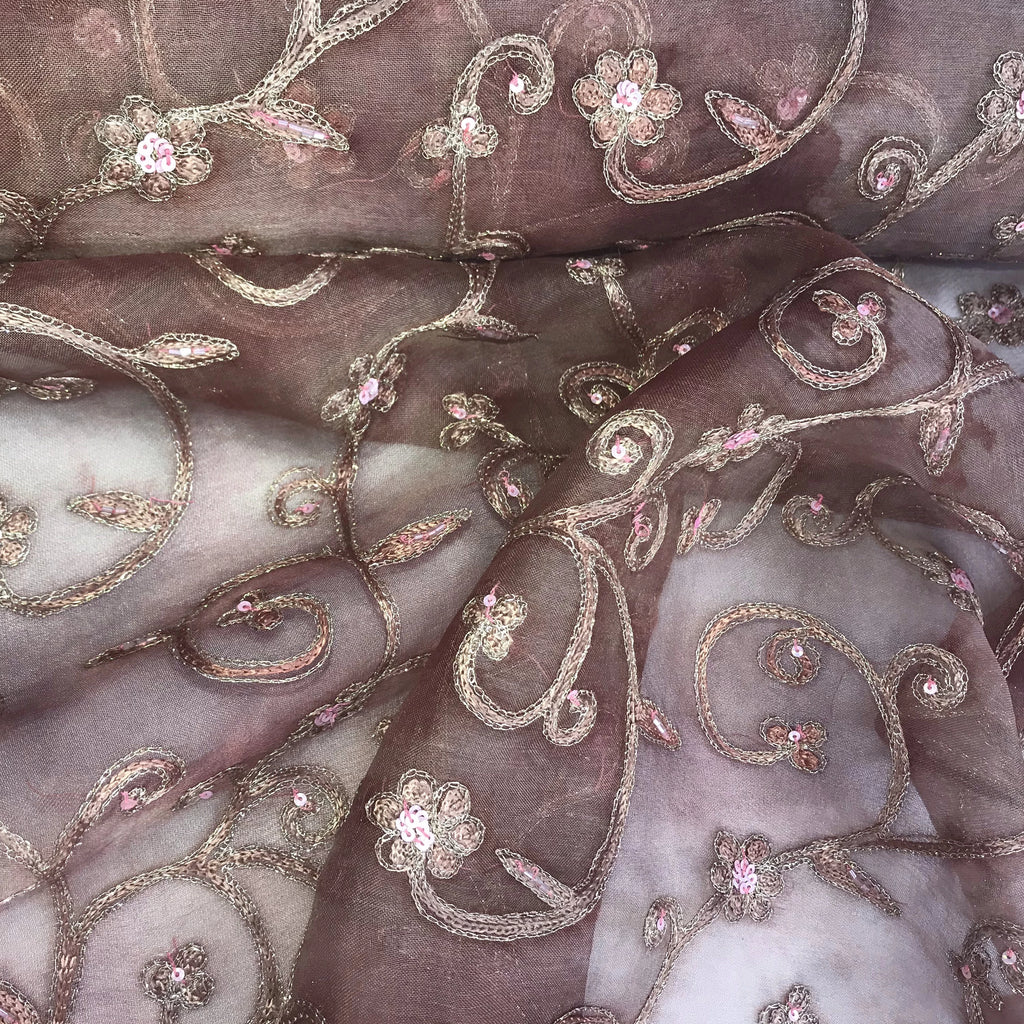 Floral with Sequins Detail Silk Organza Embroidery
