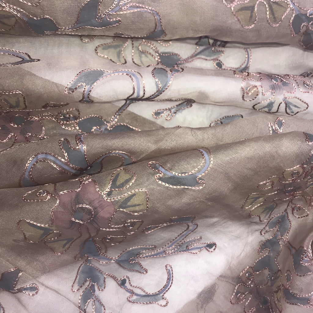 Hand Painted Floral Embroidery Silk Organza Embroidery