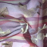 Burgundy, Red, and Gold Stripes with Gold, Criss-Cross Tassels Silk Organza Jacquard