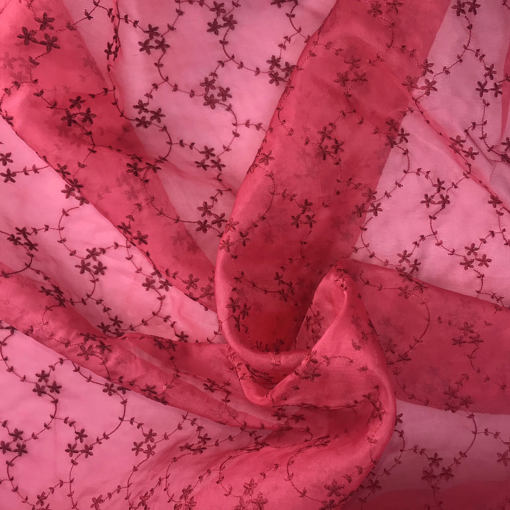 Small, Wavy, Connected Flower Pattern Silk Organza Embroidery