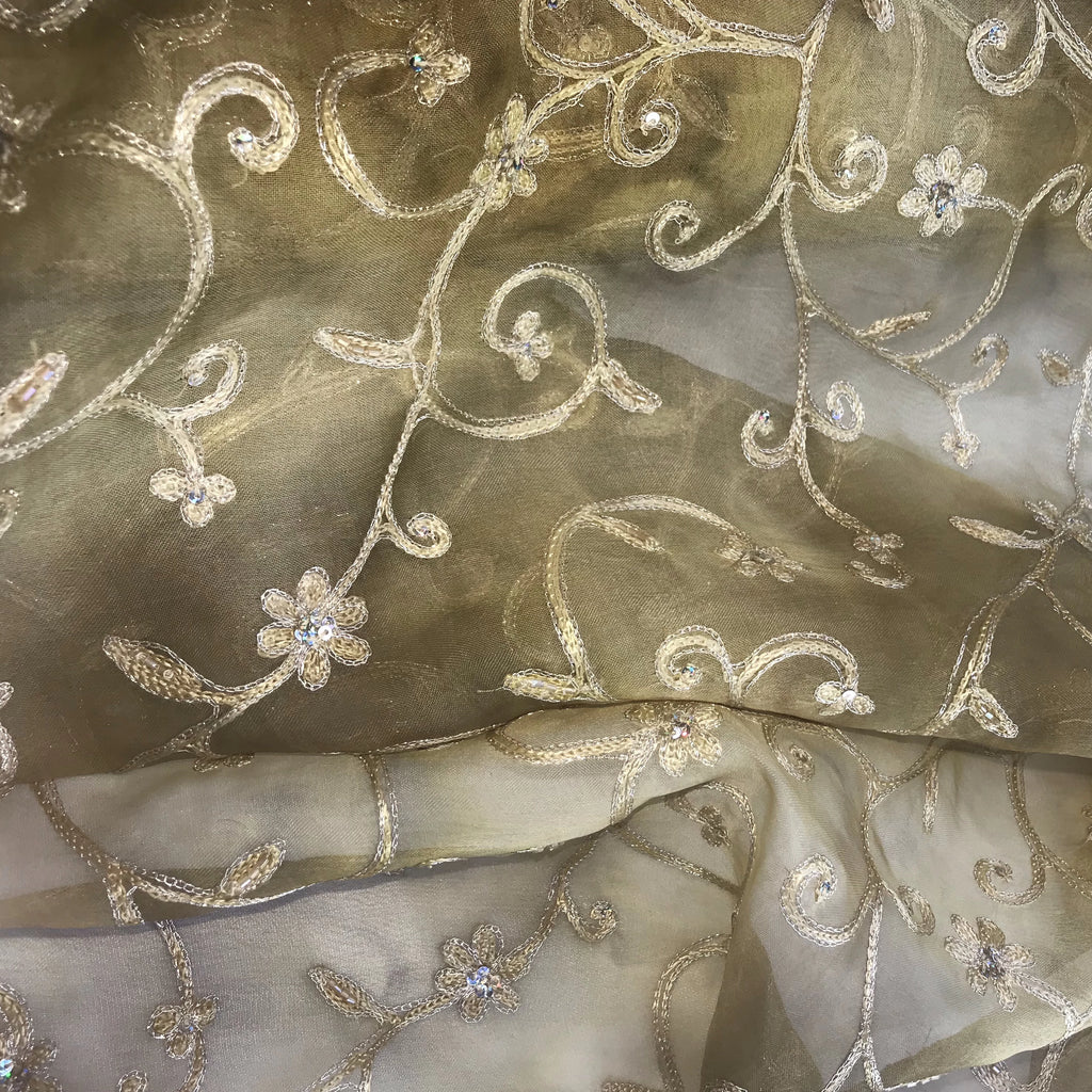 Floral with Sequins Detail Silk Organza Embroidery