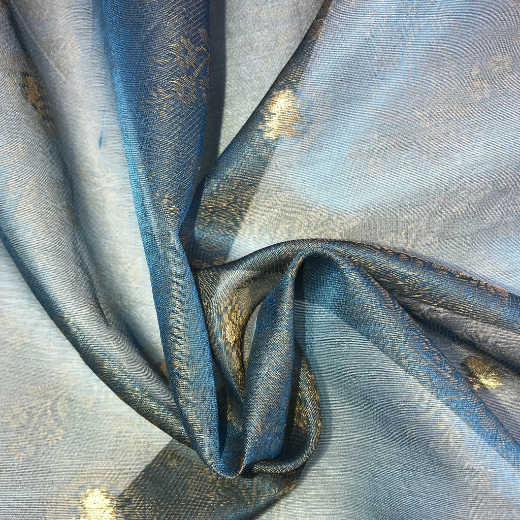 Gold Floral Pattern Silk Organza Jacquard