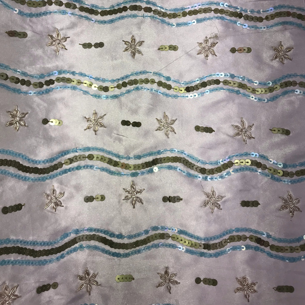 Silver Sequins Flower Pattern on Silk Charmeuse