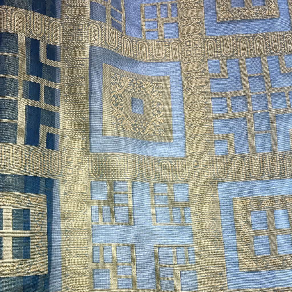 Gold Squares and Crosses (Geometric) Pattern Silk Organza Jacquard