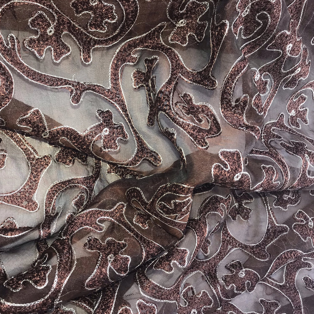 Silver Abstract Floral Pattern Silk Organza Embroidery