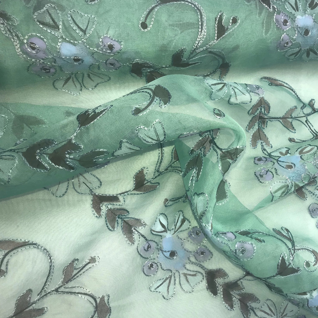 Hand Painted Floral Embroidery Silk Organza Embroidery