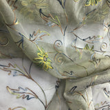 Multi-colored Floral and Leaf Design Silk Organza Embroidery