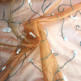 3D Organza Flowers with Green Swirls Silk Organza Embroidery