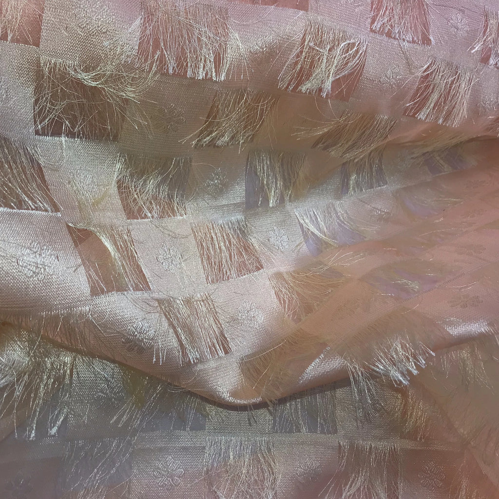 White Gold Tassels Checkerboard Design Silk Organza Embroidery