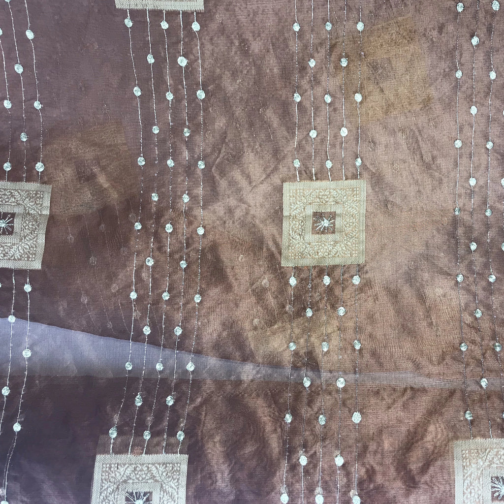 Silver Lines Connecting Gold Boxes Silk Organza Embroidery