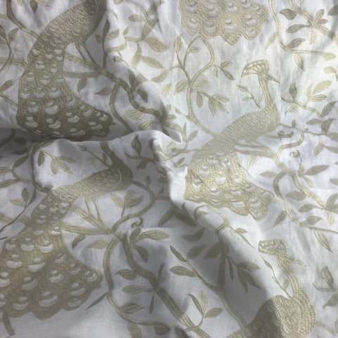 Gold Peacock Pattern Linen Embroidery