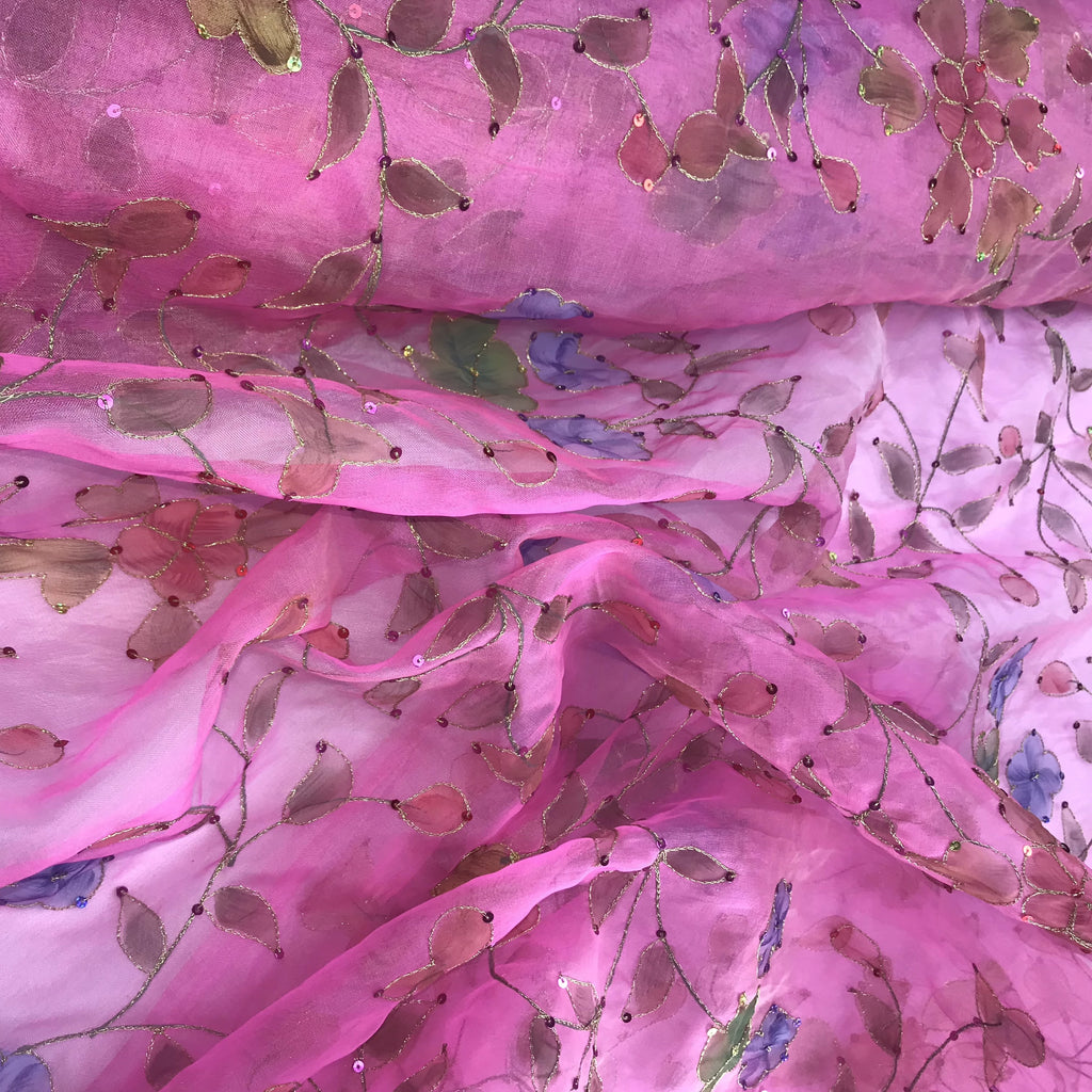 Multi-color Floral Pattern Silk Organza Embroidery