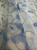 Organza white polyester with blue leafy Embroidery