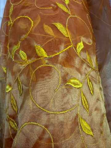 Organza polyester 60” with leafy embroidery