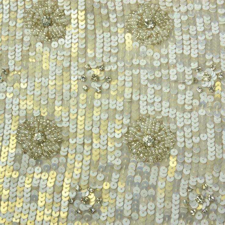 White Gold Sequins Pattern Silk Georgette