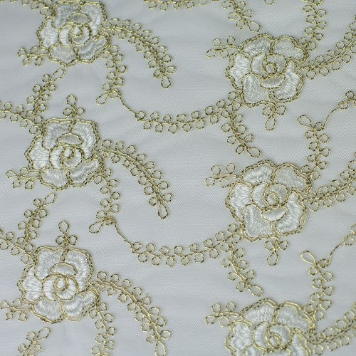 Gold and White Floral Design Lace Fabric