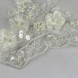 White Floral with Pearls and Sequins Lace Fabric