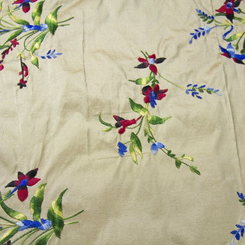 Multicolor Floral Pattern Silk Shantung Embroidery