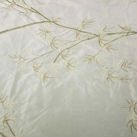 White, Beige, and Green Floral Design Silk Shantung Embroidery