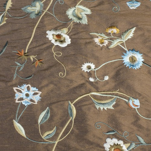 Multi-color Floral Pattern on Brown Silk Shantung Embroidery