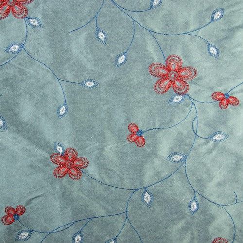 Flowers with Connected Stems Silk Shantung Embroidery