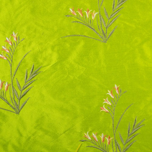 Ferns with Petals Silk Shantung Embroidery