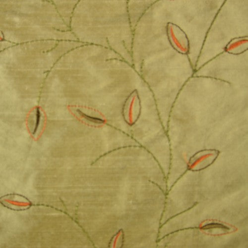 Thin Dotted Leaves and Stems Silk Shantung Embroidery