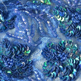 Hand-beaded Floral Design with Blue Green Sequins Bridal Lace Fabric
