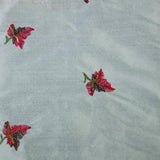 Simple Red Flower Design Silk Shantung Embroidery