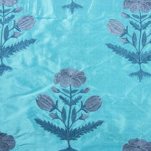 Symmetrical Flowers Silk Shantung Embroidery