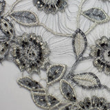Floral Beaded Thread Design Lace Fabric