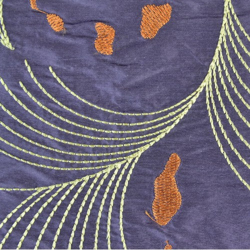 Fern with Abstract Shapes Silk Shantung Embroidery