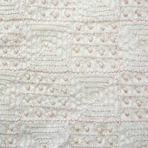 Checkered and Beaded Square Pattern Silk Shantung Hand-beaded