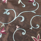 Thick Swirly Vines with Sharp Tulips Silk Shantung Embroidery