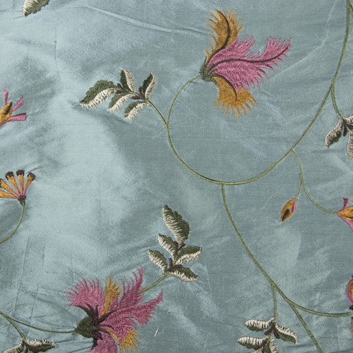 Feathery Flower Design Silk Shantung Embroidery