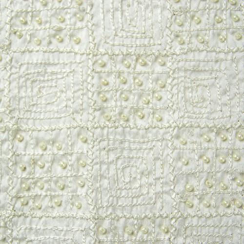 Checkered and Beaded Square Pattern Silk Shantung Hand-beaded