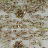 Thin Gold Floral and Sequin Lace Fabric