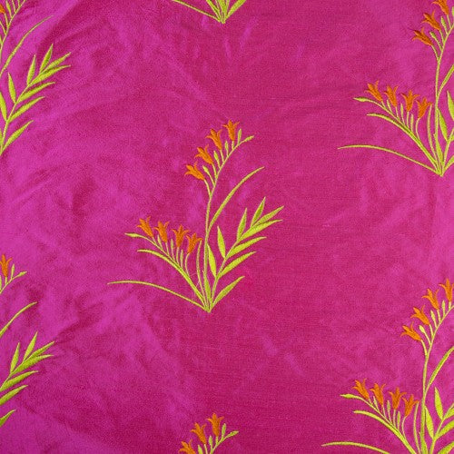 Ferns with Petals Silk Shantung Embroidery