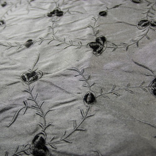 Velvet Floral Design Silk Shantung Embroidery