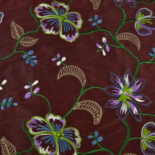Multi-color Floral Pattern with Small Flowers Silk Shantung Embroidery