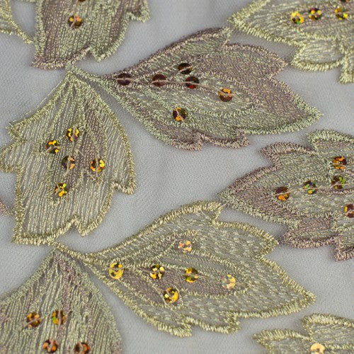 Leaf Pattern with Sequins Lace Fabric
