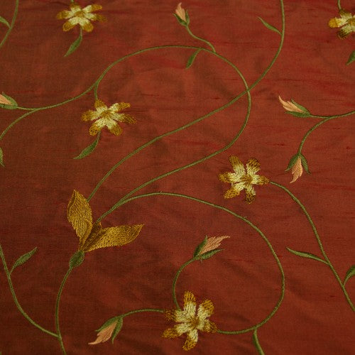 Floral Pattern with Curved Stems Silk Shantung Embroidery