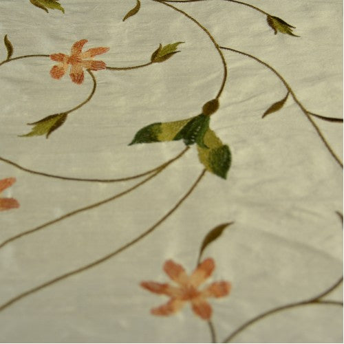 Floral Pattern with Curved Stems Silk Shantung Embroidery