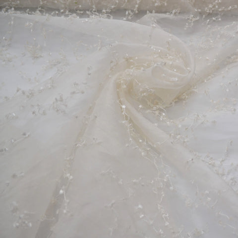 White Small Tassel Silk Organza Embroidery