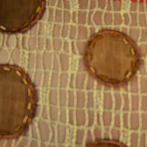 Beaded Circle on Gold Net Pattern Lace Fabric