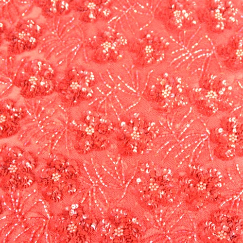 Hand Beaded Floral Lace Fabric